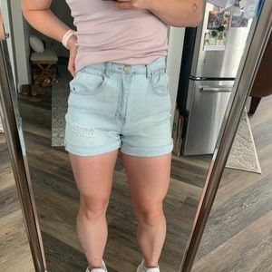 Junior light wash high waisted shorts